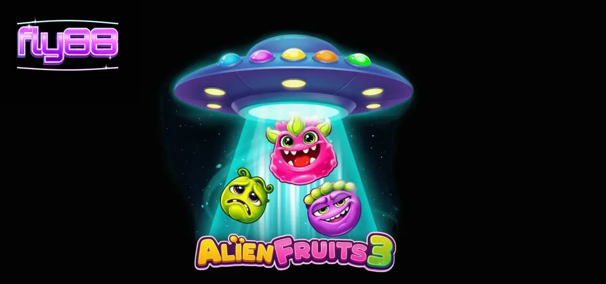 Giao diện trò chơi Alien Fruits 3 với các biểu tượng trái cây neon trong không gian